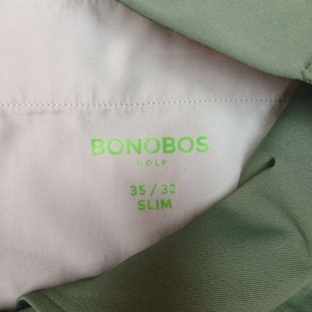 Bonobos Pants Men 35x32 Green Chino Slim Golf Highland Stretch Pockets Travel